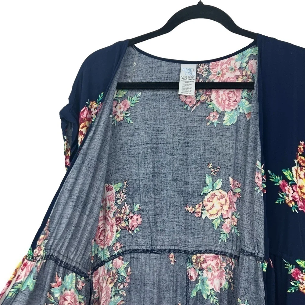 Time and Tru Blue Floral Hi Low Swim Cover Up One Size